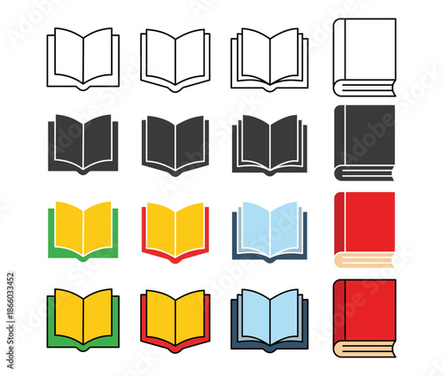 book icon set. book icons set with open and closed textbook symbols