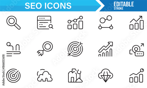Search engine marketing and performance outline icons
