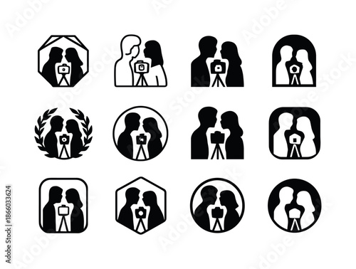 Anniversary Logo Set. Celebrating anniversaries with creative photoshoots. Icon set. Set Logo of Celebrating anniversaries with creative photoshoots: couple