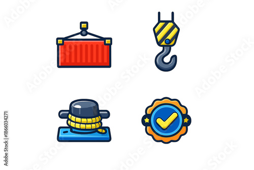 Set of four flat icons related to shipping and logistics