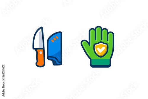 Knife and Protective Glove Icons