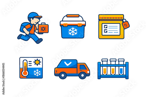 Medical cold chain logistics icons