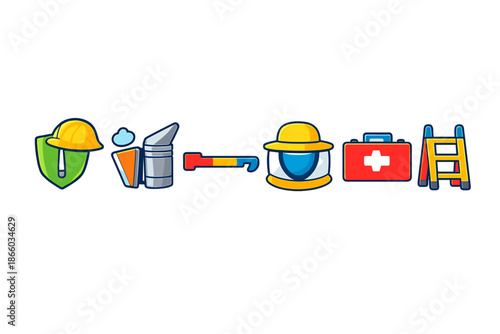 Collection of safety and beekeeping icons