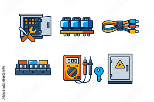 Set of electrical icons for technical services