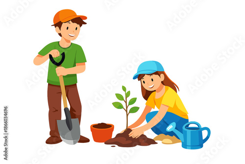 Children planting a tree