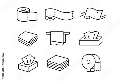 Set of nine icons for paper products and hygiene items