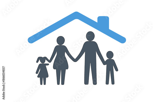 Family under a glowing blue roof