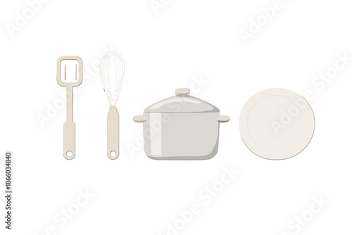 Minimalist white kitchenware with soft lighting