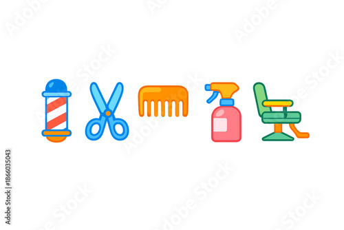 Barber shop icons neon glow