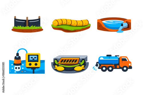Set of cartoon farm and construction icons