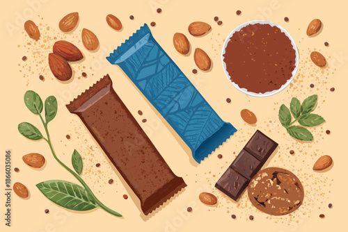 Healthy Dessert Protein Bar Flatlay