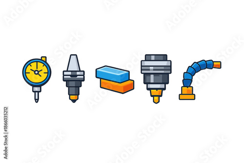 Set of machining and manufacturing icons