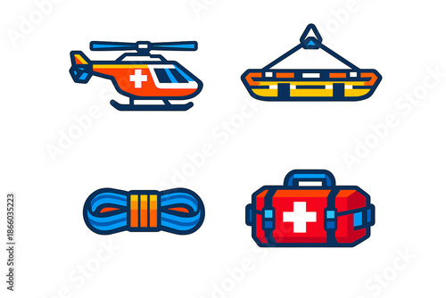 Emergency rescue icons on a dark background