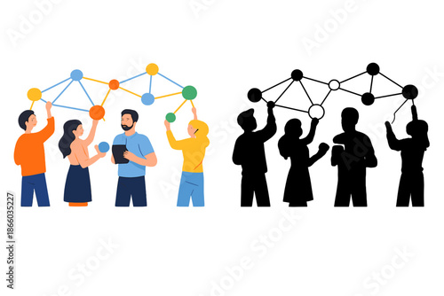 Diverse team building connections in a vibrant network visualization
