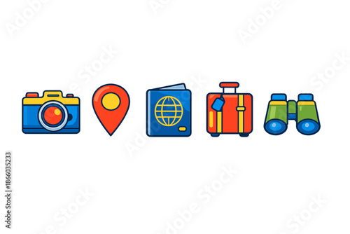 Set of travel icons on a gradient background