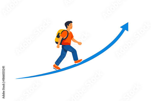 Young person climbing upward on a growth arrow
