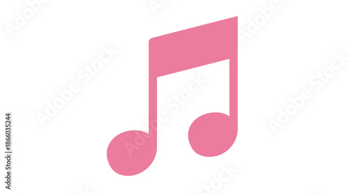 Minimalist pink eighth note music symbol icon on white background, simple graphic illustration for sound and melody