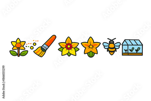 Gardening and nature icons with yellow glow