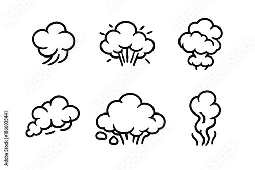 Set of cartoonish smoke and steam effects