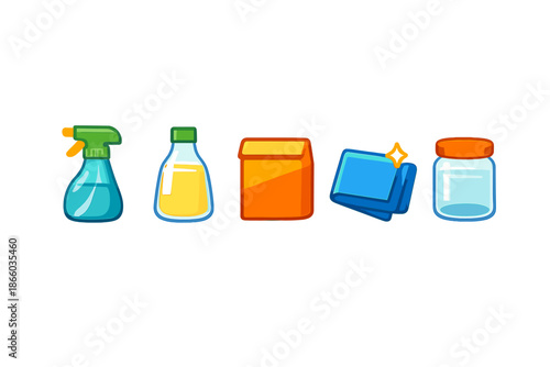 Cleaning supplies icons on dark background