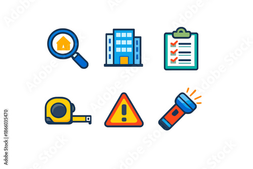 Set of icons representing real estate and construction