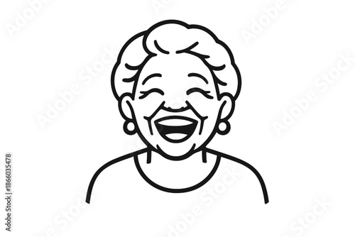 Happy senior woman laughing outline icon
