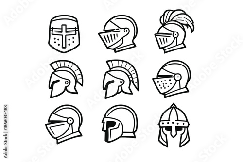 Collection of Knight Helmets Icon Set