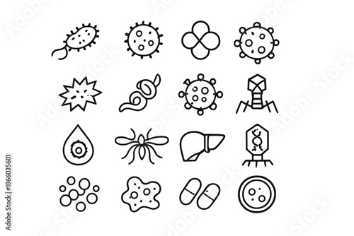 Microorganism and virus icons set