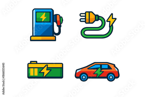 Electric vehicle icons set