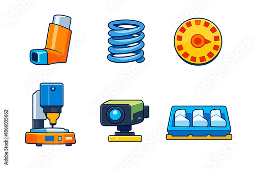 Set of stylized icons on a glowing background