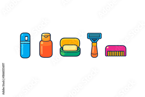 Collection of colorful icons representing personal hygiene items