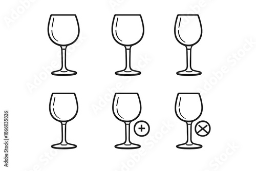 Six wine glasses icons with variations