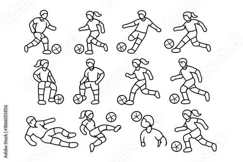 Soccer Players in Action Line Art