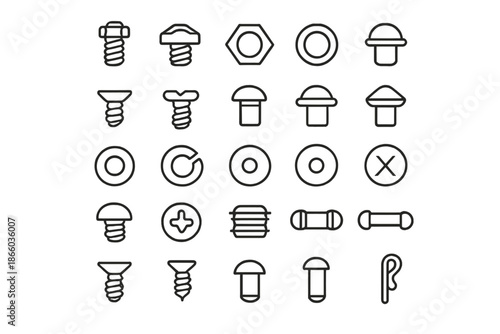 Set of icons for fasteners and hardware