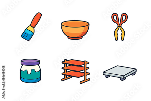 Set of ceramic art supplies icons