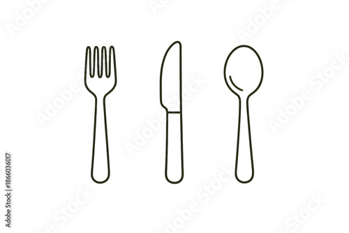 Minimalist fork, knife, and spoon outline on yellow background