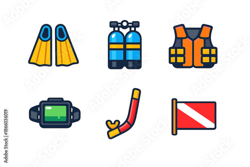 Scuba Diving Equipment Icons