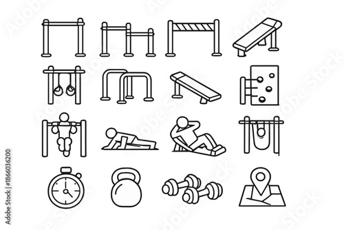 Outdoor Fitness Equipment Icons