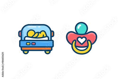 Baby in incubator and pacifier icon