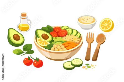 Healthy Food Bowl with Avocado and Lemon