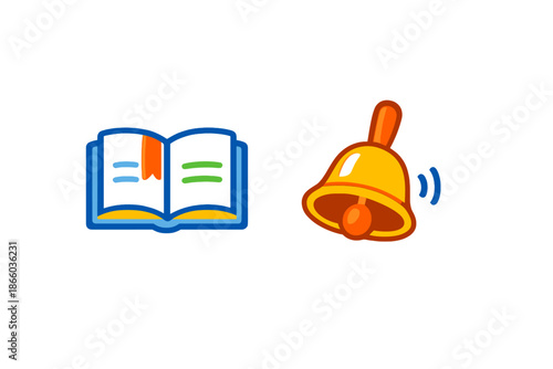 Book and Bell Icons with Neon Glow on Gray Background