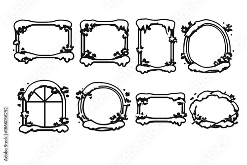 Winter themed frames with snow and foliage