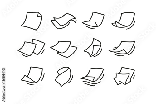 Set of white paper icons with motion effect