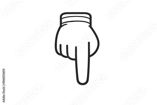 Black outline of a pointing finger with a shadow against a gradient background