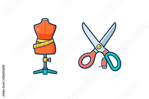 Sewing dummy and scissors with thread