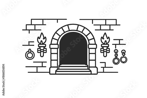 Dark Dungeon Entrance with Torches and Shackles