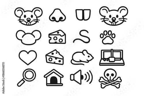 Mouse and Cheese Icons Set on Dark Background