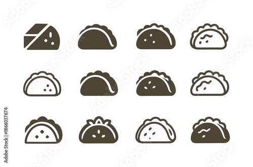 Taco Logo Variations. Tacos. Icon set. Set Logo of tacos: taco logo mark. harmonious logo variations of the same emblematic concept, each with different