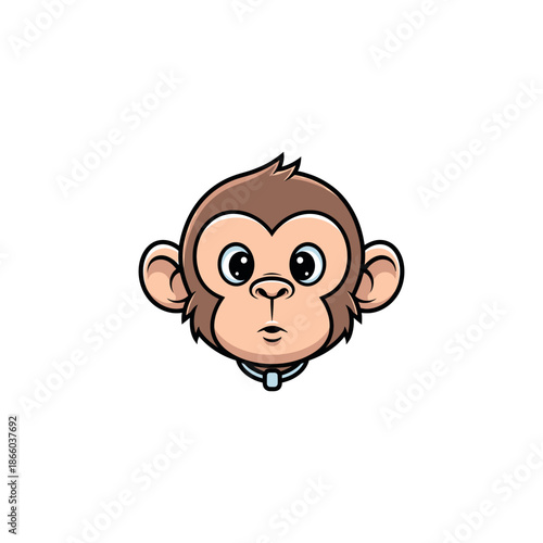 Cartoon monkey face with surprised expression and brown fur.