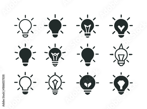 Innovative Logo Designs. Innovation. Icon set. Set Logo of innovation: spark of idea. harmonious logo variations of the same emblematic concept, each with